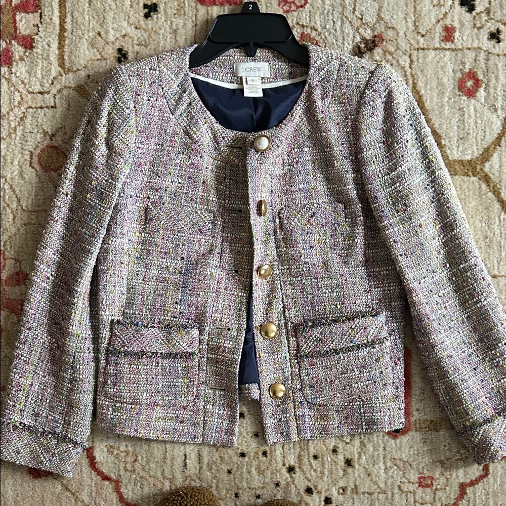 J.Crew Women’s Multicolor Tweed Jacket with Gold Buttons
